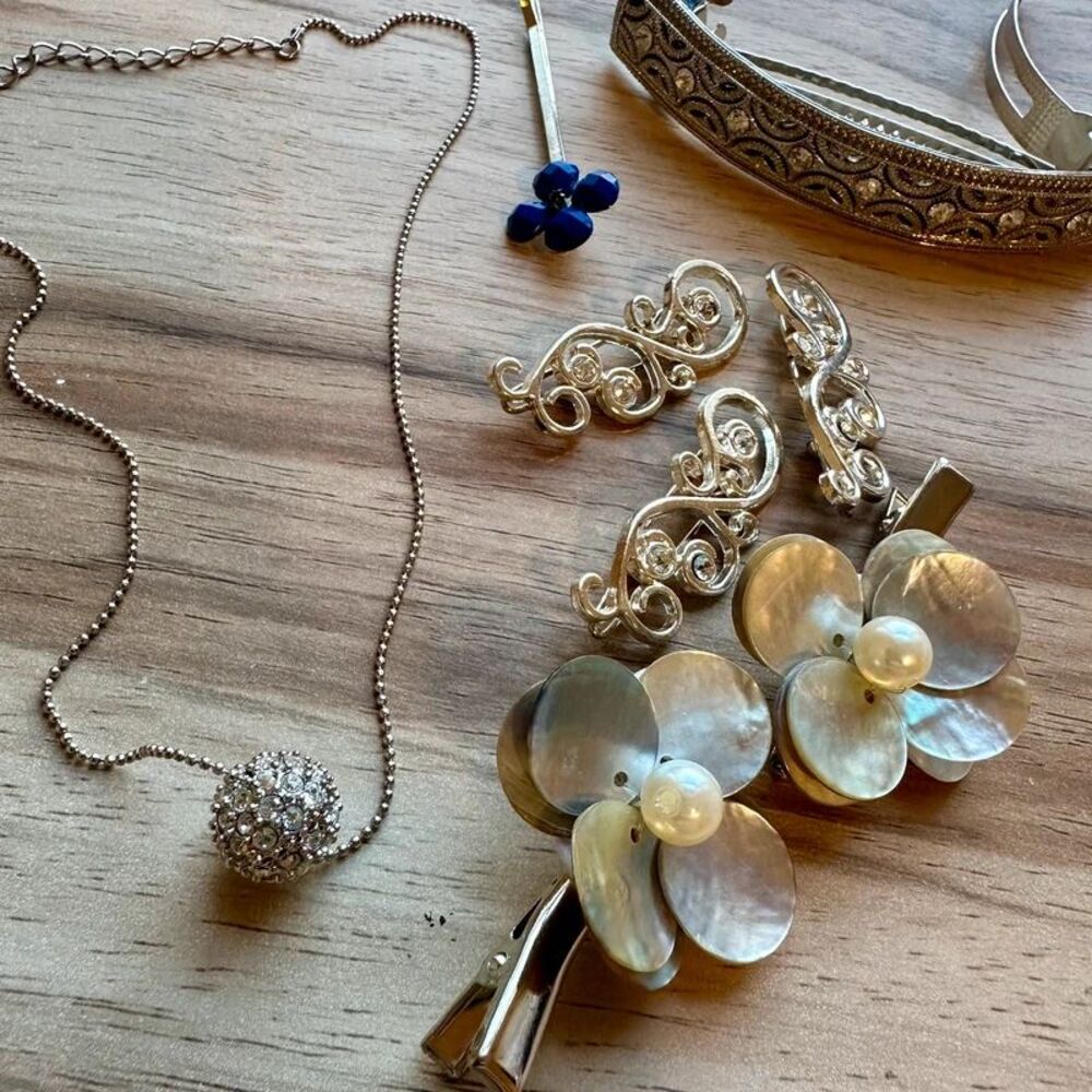 Hair Accessories Lot Pearl Shell Flower Crystal Rhinestone Silver  Clips Pins